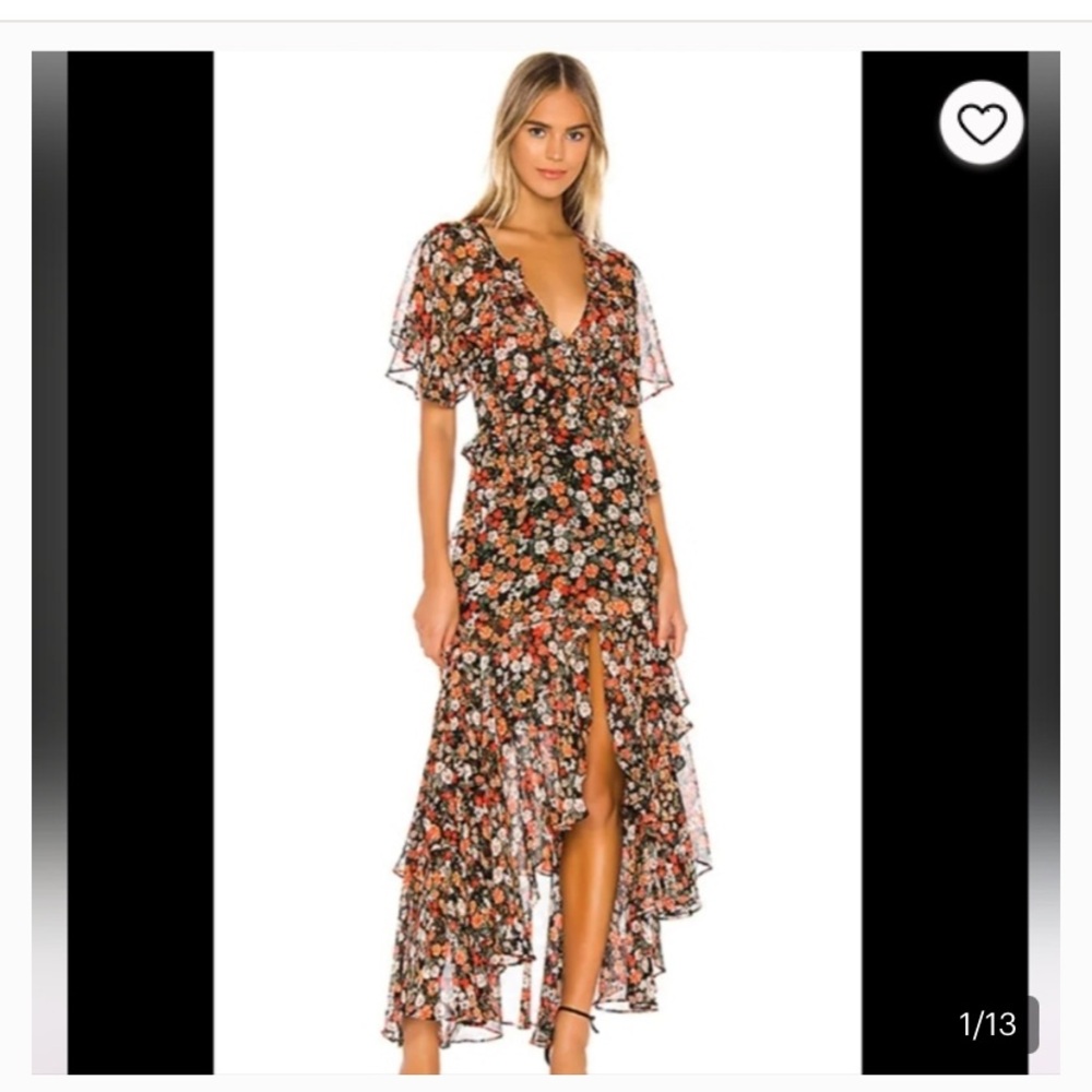 Misa Los Angeles Katarina ruffles Safari Maxi Dress Black, Red, Orange Floral